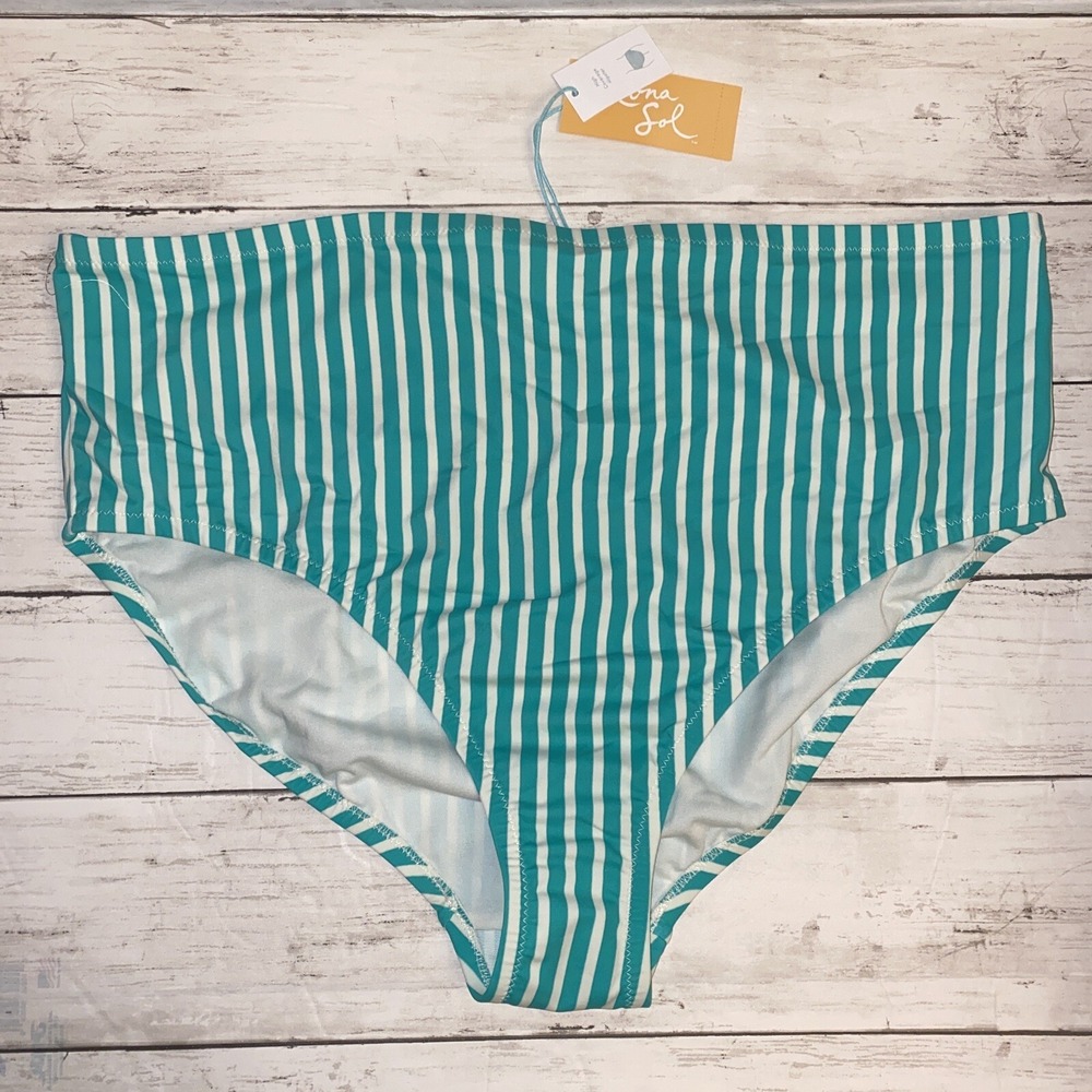 Kona Sol Bikini Bottom Womens 16W 18W Green White Stripe Plus Swim NEW Target